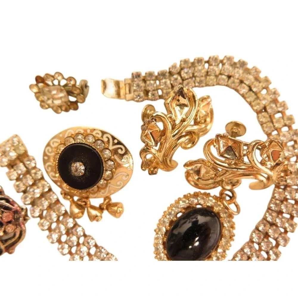 Vintage Rhinestone Bracelet‎ Earrings Enamel Pins Jewelry Lot 4 Restoration*A680